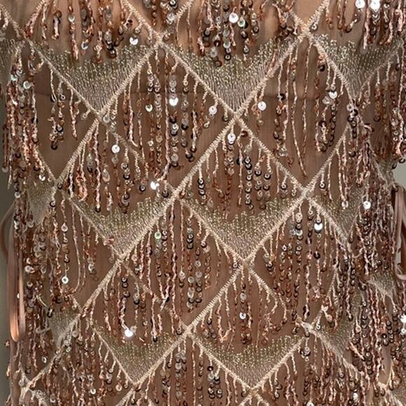 Akira Sequined Mini Dress Rose Gold NWOT Sheath Lace Up Sides Sz L Party Event - Picture 4 of 15